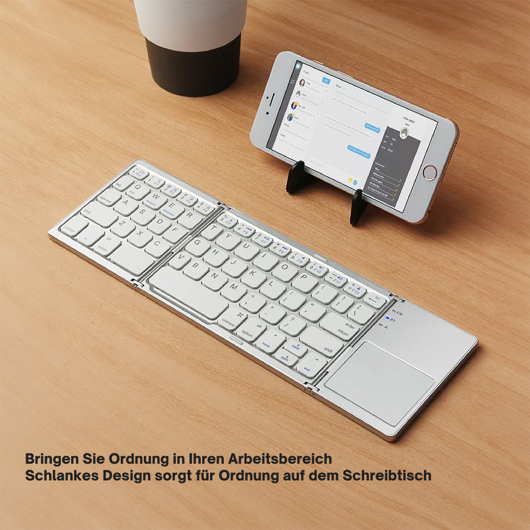 Mini Bluetooth Tastatur faltbar | Kompakt & Leicht mit Touchpad | 20h Akku | Für Windows, Mac, Android & iOS