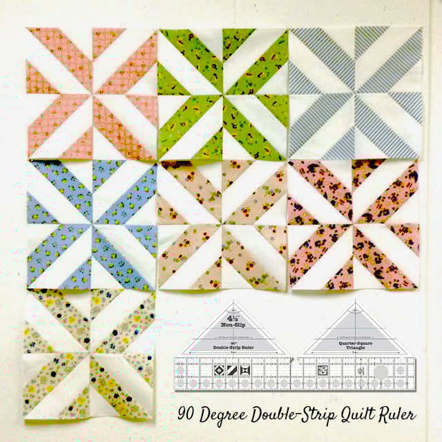 Patchwork Lineal 90° Doppelstreifen | Präzises Quilten | Zuschneiden von Dreiecken & Trapezen