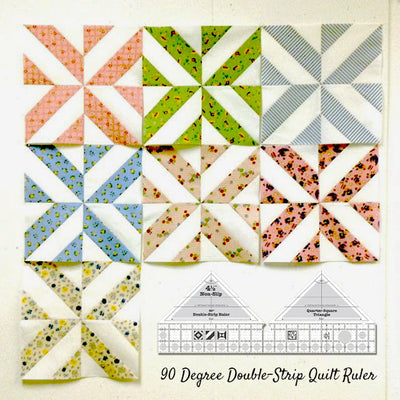 Patchwork Lineal 90° Doppelstreifen | Präzises Quilten | Zuschneiden von Dreiecken & Trapezen