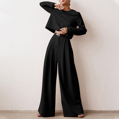 Zweiteiliges Set Aus Langärmligem Oberteil Und Hose Für Damen | Lässig