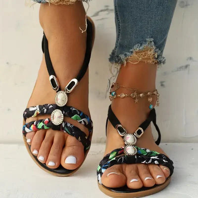 Damen Boho Perlen Slip Auf Sandalen | Bequeme