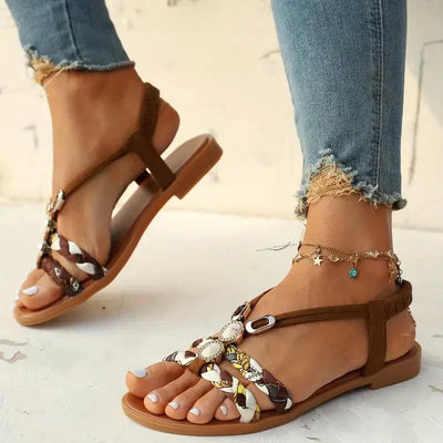 Damen Boho Perlen Slip Auf Sandalen | Bequeme