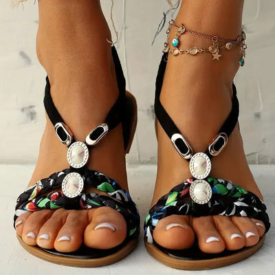 Damen Boho Perlen Slip Auf Sandalen | Bequeme