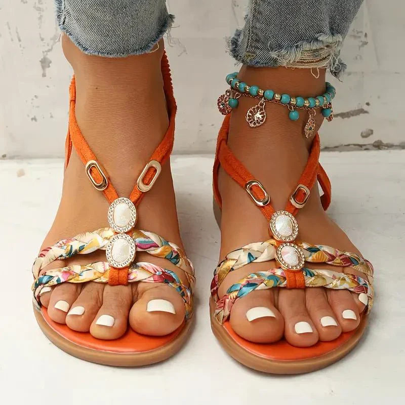 Damen Boho Perlen Slip Auf Sandalen | Bequeme