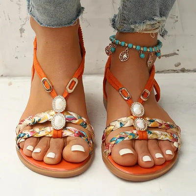 Damen Boho Perlen Slip Auf Sandalen | Bequeme