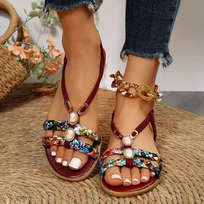 Damen Boho Perlen Slip Auf Sandalen | Bequeme