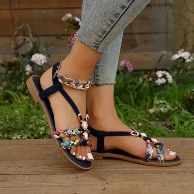 Damen Boho Perlen Slip Auf Sandalen | Bequeme