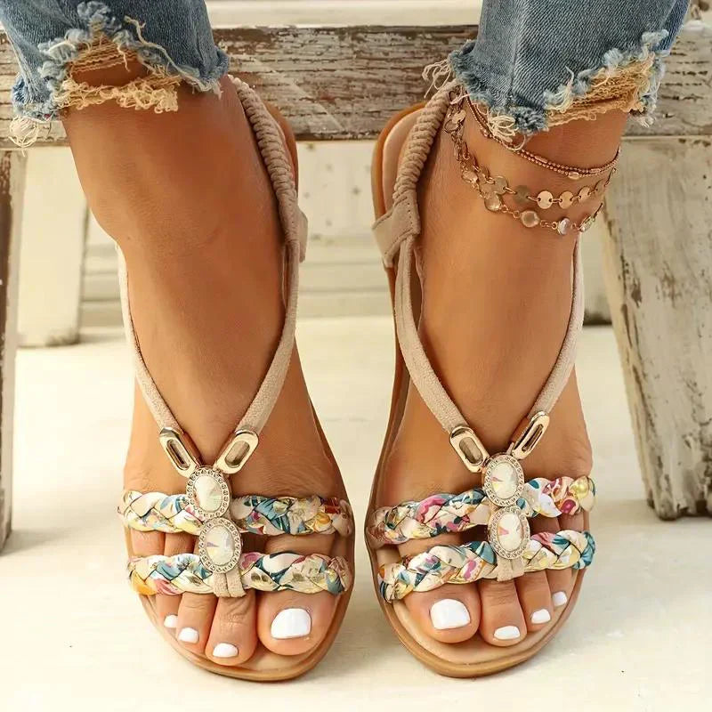 Damen Boho Perlen Slip Auf Sandalen | Bequeme