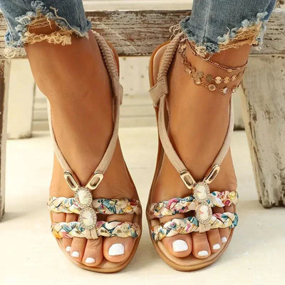 Damen Boho Perlen Slip Auf Sandalen | Bequeme