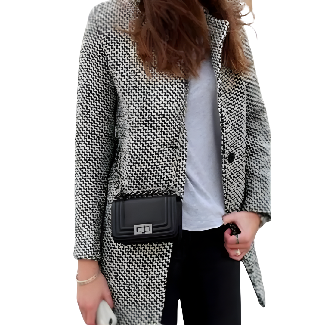 Vanessa | Damen Midi Jacke | Eleganter Hahnentritt | Figurbetonter Schnitt