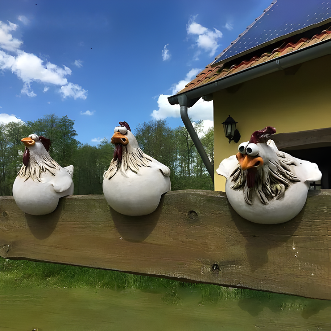 Gartengack™ Huhn Gartenfigur | Wetterfeste Harz-Dekoration für Zaun & Garten | Handbemalt & UV-beständig