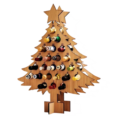 Adventskalender Holz | Weihnachtsbaum Form | Befüllbar mit Bier, Wein & Mini-Flaschen