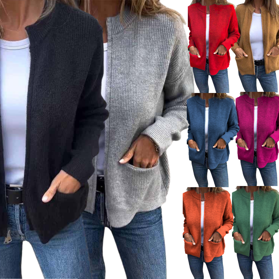 Damen Strickjacke | Rundhalsausschnitt & Reißverschluss | Weiche Baumwolle