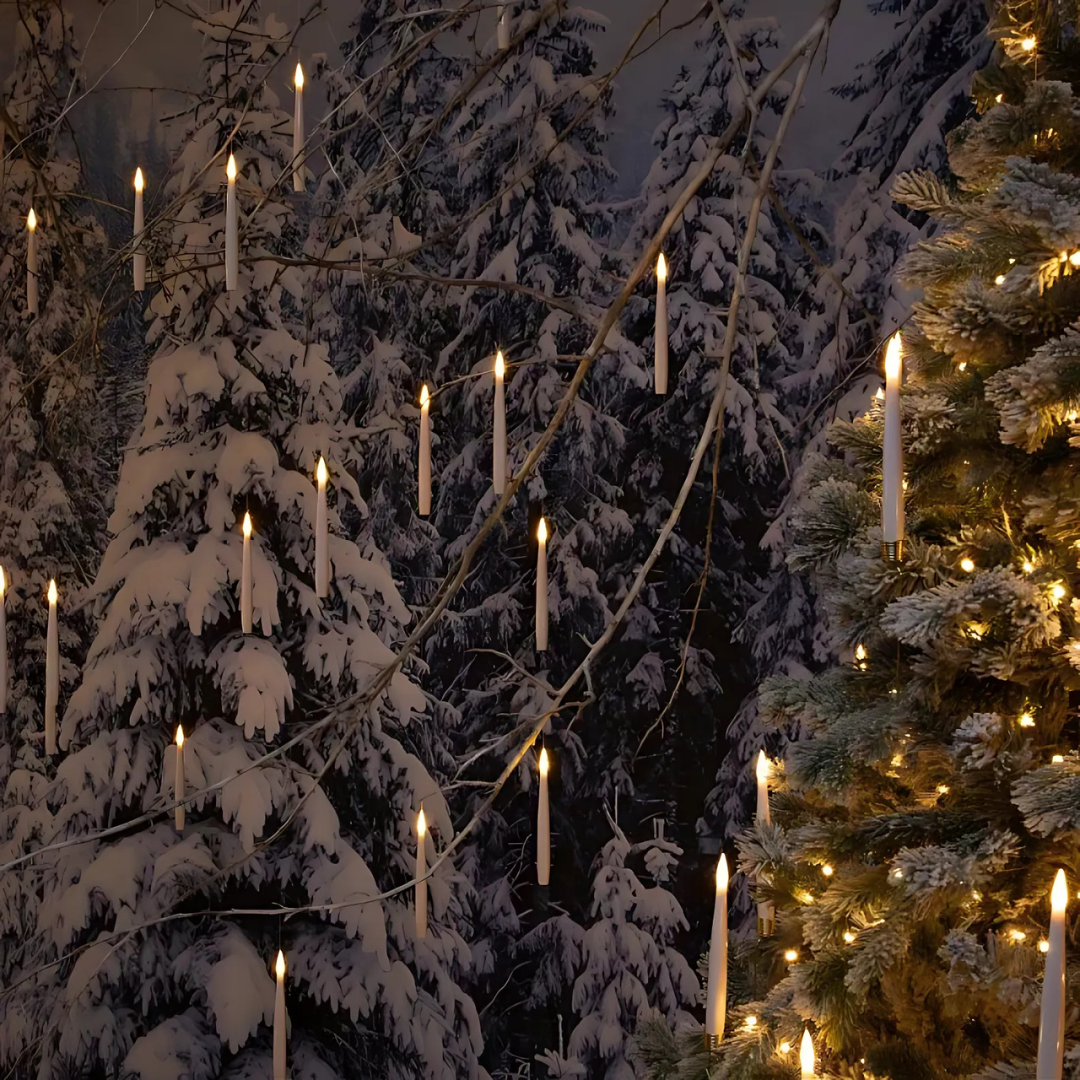 Schwebende LED Kerzen Set | 12 Stück mit Fernbedienung & Aufhängung | Flammenlose Deko