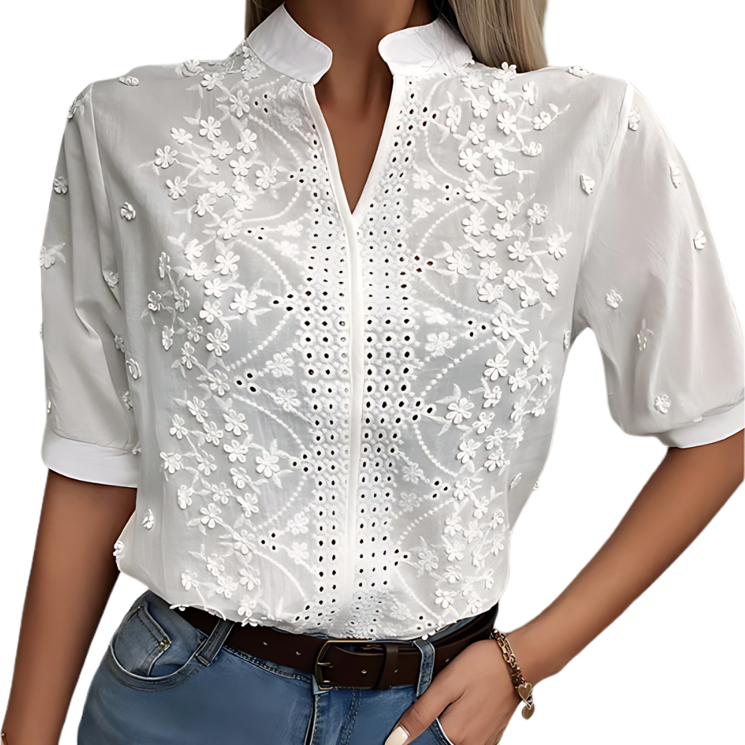 Damen Bluse | Weiße Puffärmel | Elegante Passform für Büro & Freizeit