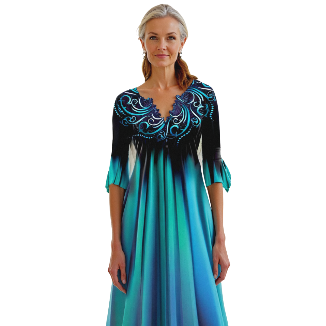 Damen Midi Kleid | 3/4 Ärmel | Eleganter Farbverlauf & Schmeichelnde Passform