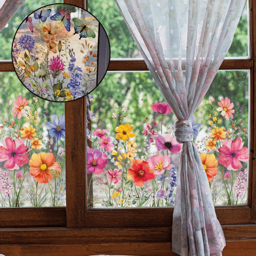 Fensteraufkleber Blumen | Doppelseitig Bedruckt | Abwaschbare PVC-Deko für Fenster & Türen