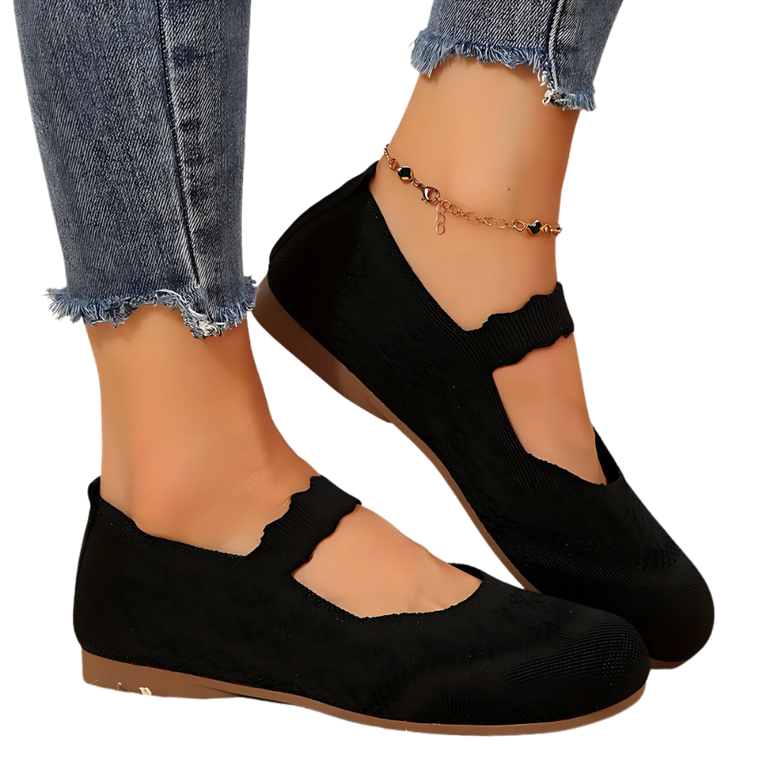 Damen Ballerinas | Mary Jane Design | Bequeme Flats mit Weichem Stoff & Rutschfester Sohle