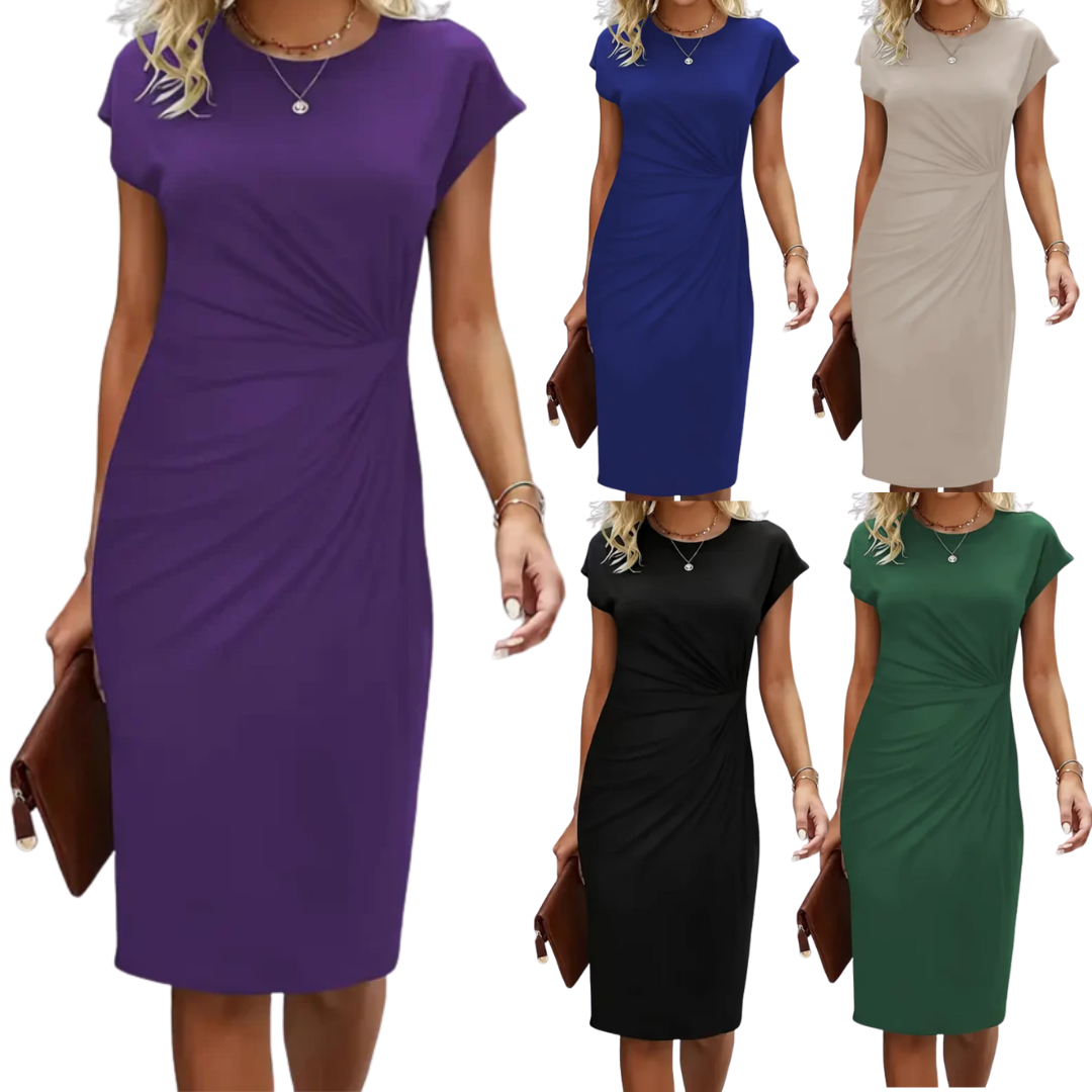 Damen Formelles Kleid | Kurzarm Midi Kleid | Elegante maßgeschneiderte Passform