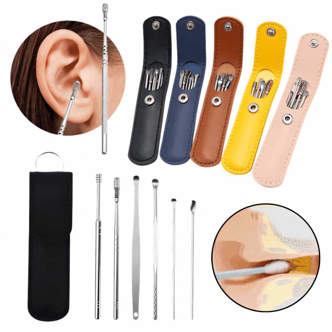 Ohrenschmalz Reinigungsset 6-in-1 | Edelstahl Werkzeuge | Mit Aufbewahrungstasche