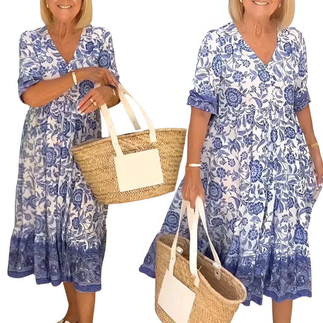 Damen Kleid mit V-Ausschnitt | Florales Muster | Luftig Leicht für Sommer