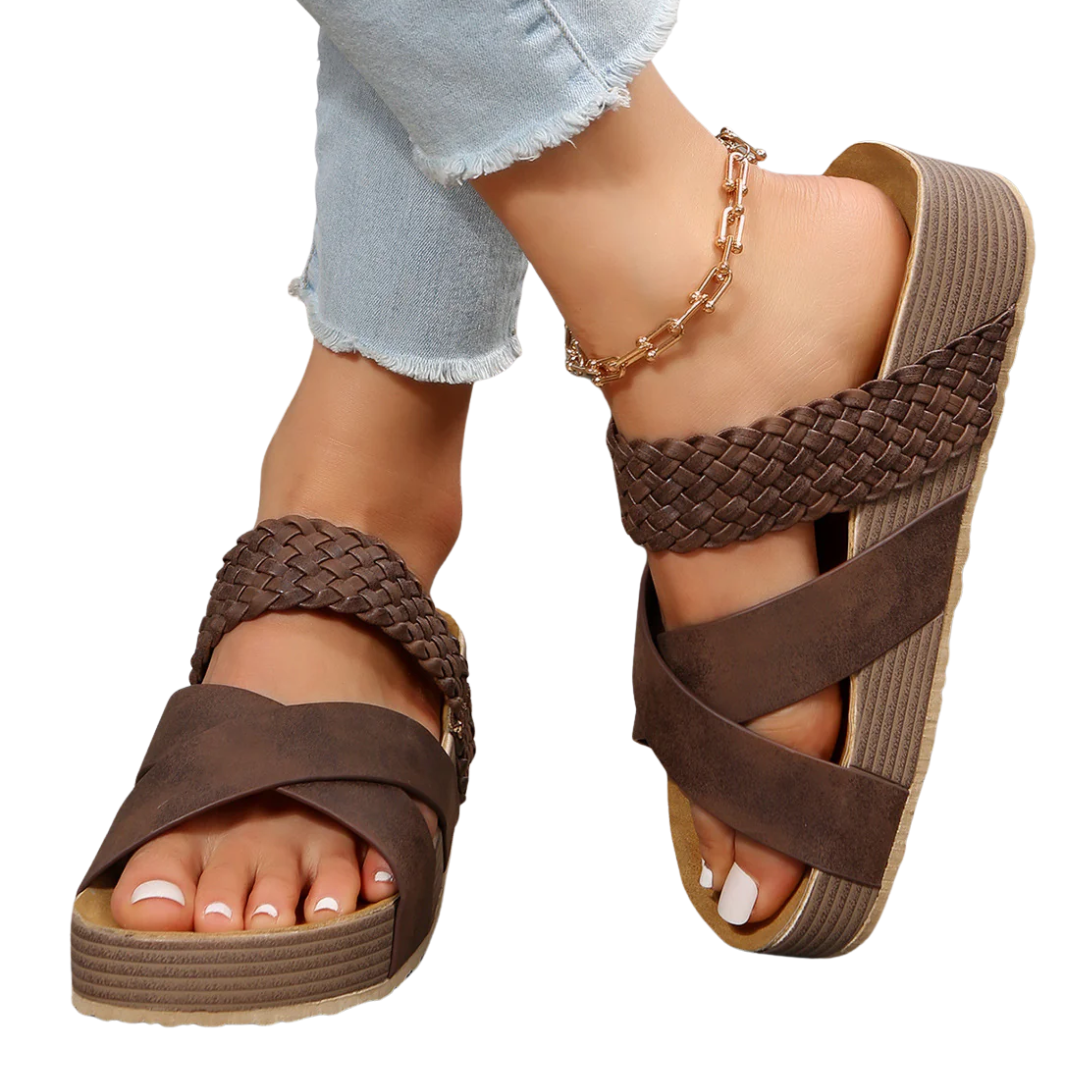 Damen Sandalen | Orthopädisch & Gepolstert | Geflochtene Plateau Sandalen mit Kreuzriemen