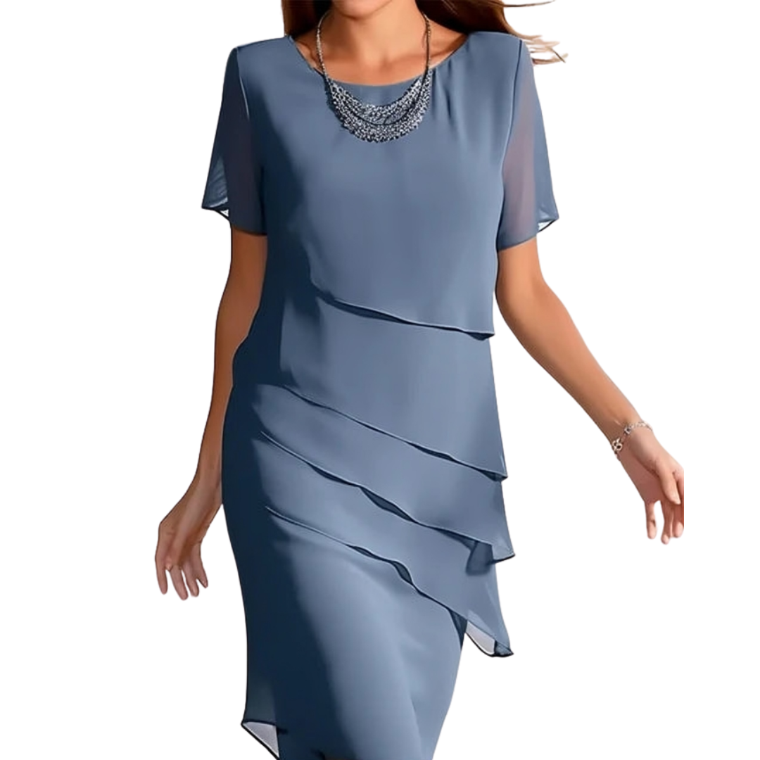 Damen Midi Kleid | Elegant mit Overlay | Fließend & Bequem