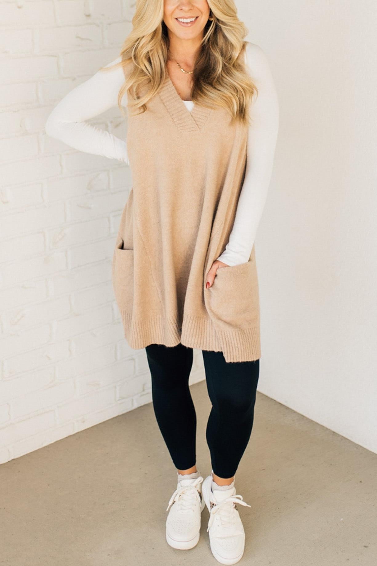 Damen Strick Weste | Gemütliche Taschen-Strickweste | Übergrößen, Leicht & Mit Taschen