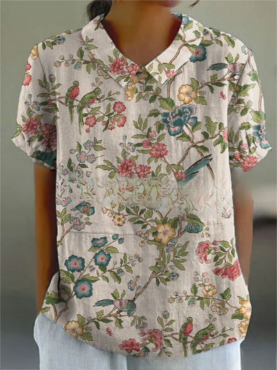 Damen Vintage Blumenmuster Bluse | Lässig