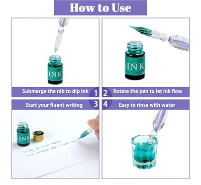 Crystaldip Glasmagie Stift | Handgefertigter Glasstift | Mit 12 Farboptionen | Künstlerisches Schreibset
