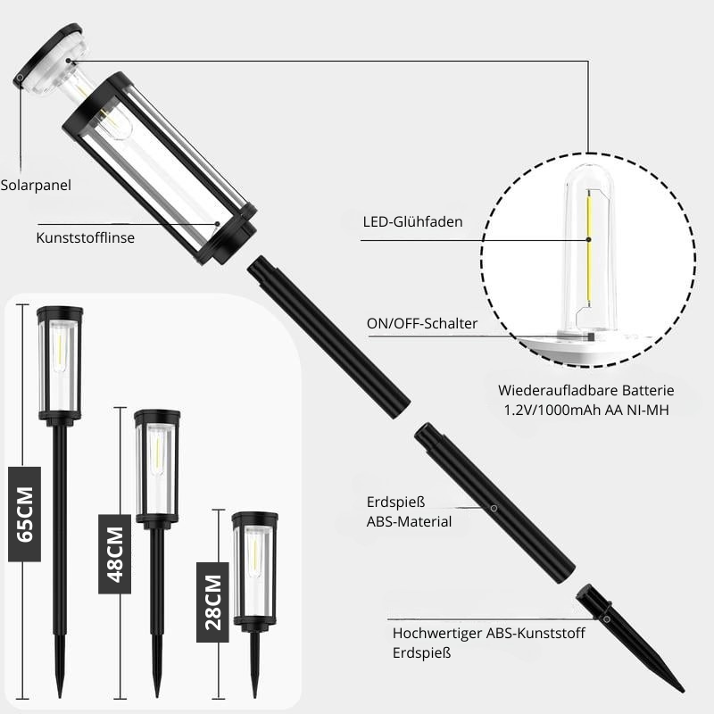 1+1 Gratis | Solar Gartenleuchten im Retro Design | Automatisch & Wasserdicht IP65 | 12h Beleuchtung | 2er-Set