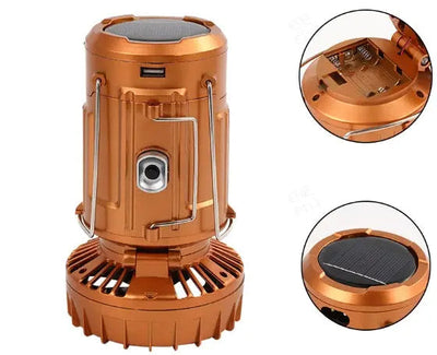 LED-Campinglaterne mit Ventilator | 6-in-1 Lampe, Taschenlampe & Powerbank | Solar & Akku, tragbar, IP44 wasserabweisend
