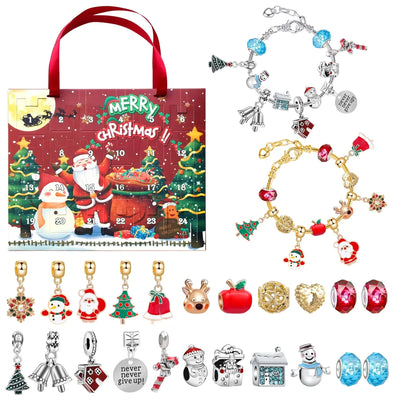 Adventskalender Schmuckset | DIY Weihnachts-Armband mit 24 Anhängern | Festliche Countdown-Idee
