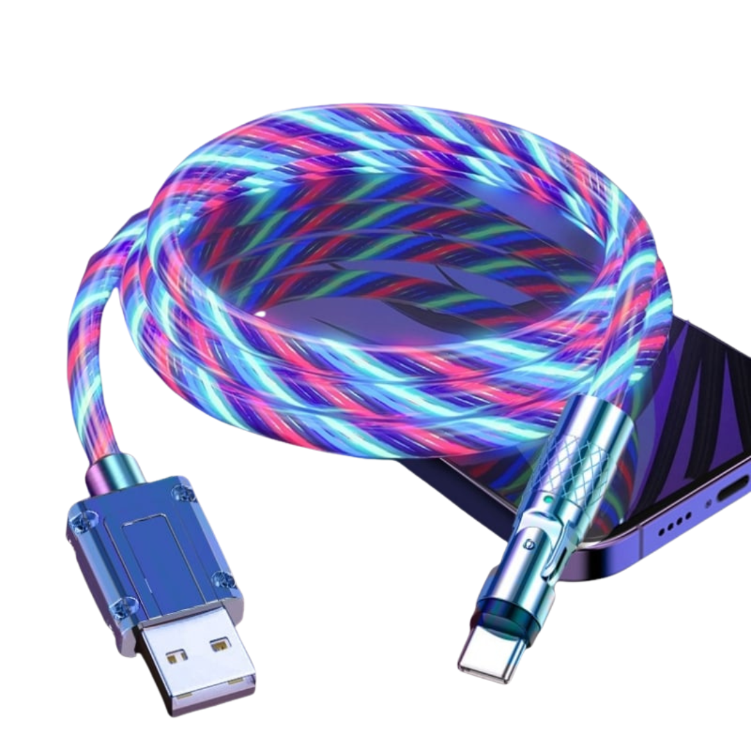 Schnellladekabel mit LED-Lichteffekt | 540° drehbarer Stecker | USB Kabel mit Schnellladung