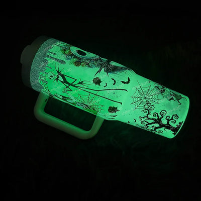 Leuchtender Tumbler Jack & Sally | Leuchtender Becher 1200 ml | Isoliert & Doppelwandig | Halloween & Weihnachts Edition