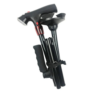 Faltbarer Gehstock mit LED-Licht & Alarm | Höhenverstellbar & Rutschfest | Leichter Aluminium Gehstock für Senioren