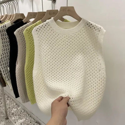 Danique - Ärmelloses Strickpullover mit Rundhalsausschnitt