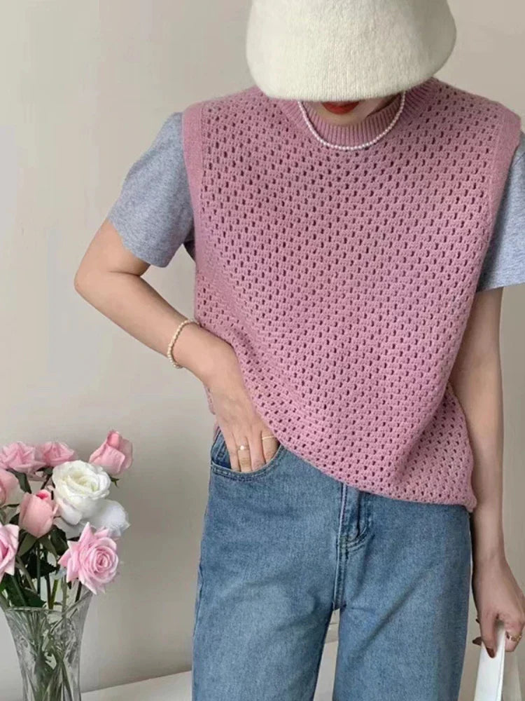 Danique - Ärmelloses Strickpullover mit Rundhalsausschnitt