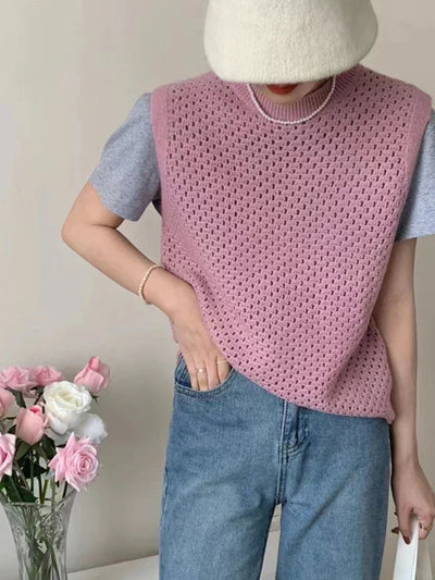 Danique - Ärmelloses Strickpullover mit Rundhalsausschnitt