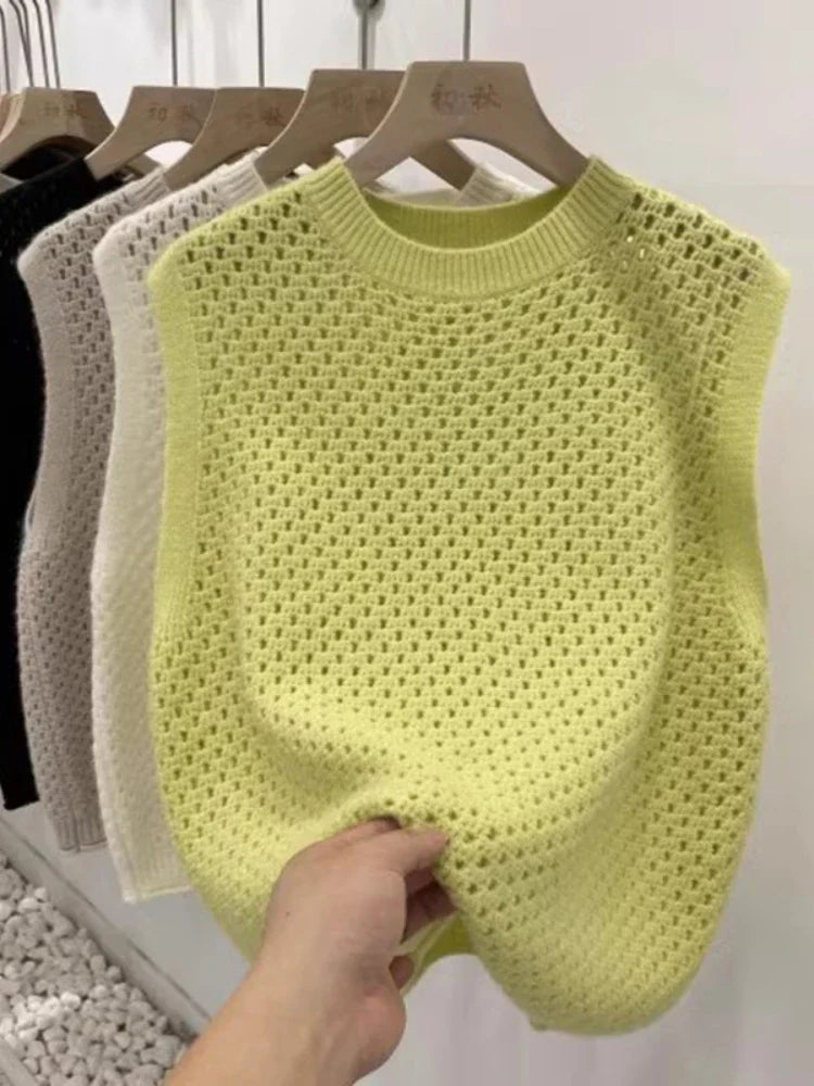 Danique - Ärmelloses Strickpullover mit Rundhalsausschnitt