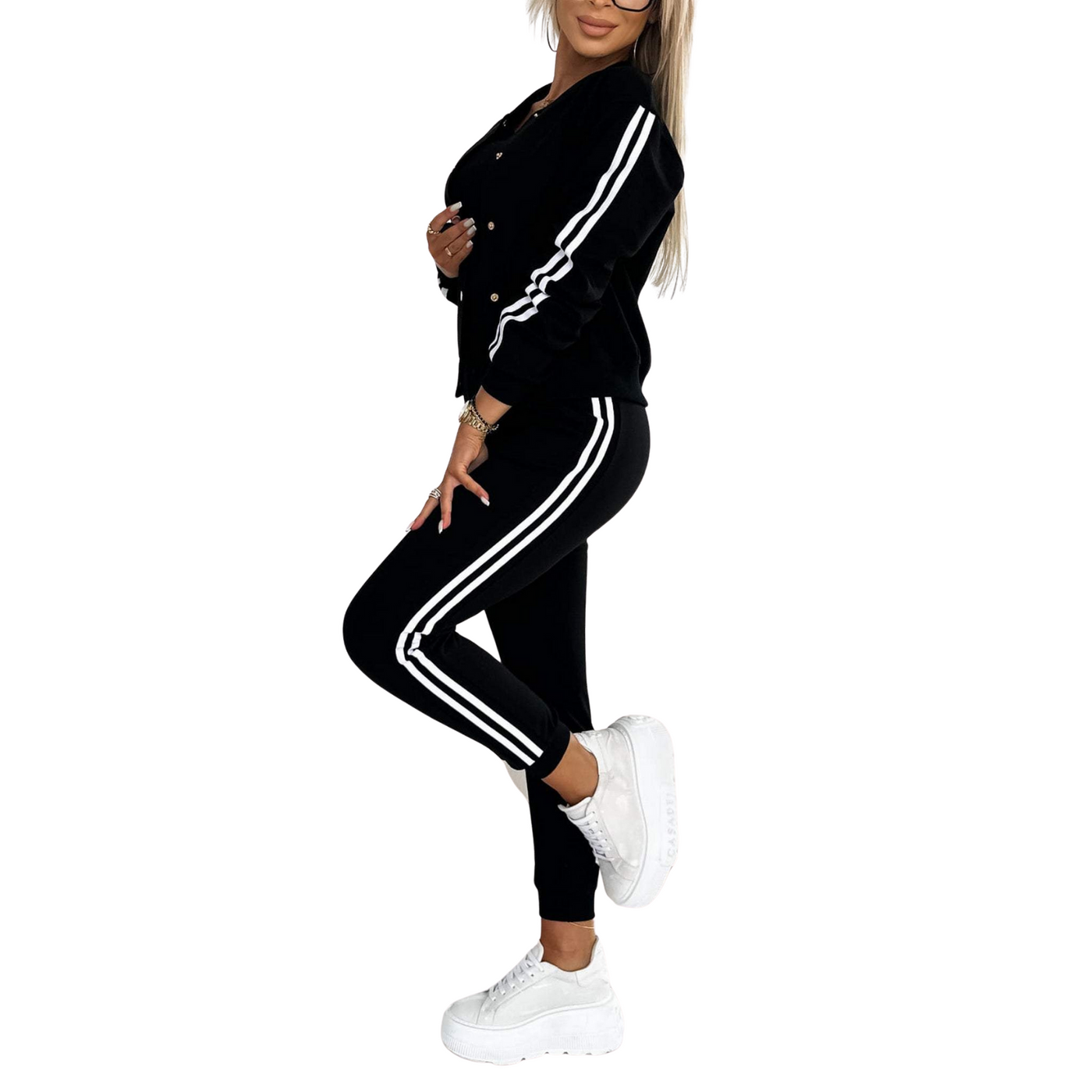 Damen 3-teiliges Trainingsset | Retro Baseballjacke, Racerback Top & Jogginghose | Atmungsaktiver Stoff