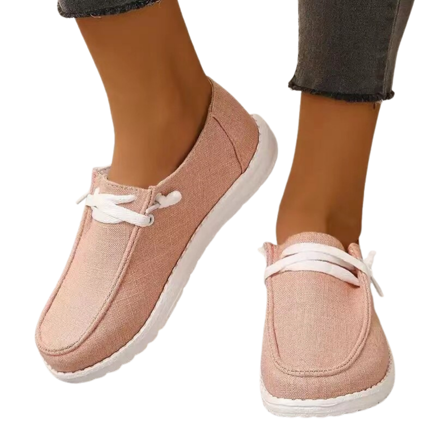 Damen Loafers | Canvas Flats mit Rundkappe | Rutschfeste Gummisohle & Schnürung | Casual Schuhe für Frühling/Herbst