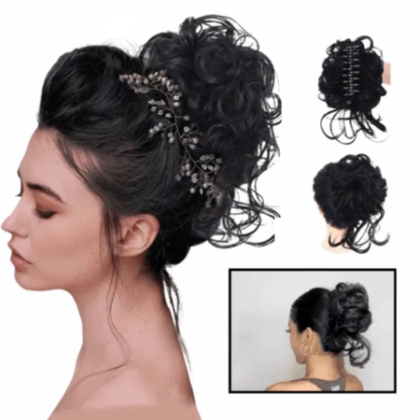 Clip-in Haar Dutt Stück | Locken-Haarteil mit Gummiband | Synthetisches Haar | Volumen für Hochsteckfrisuren
