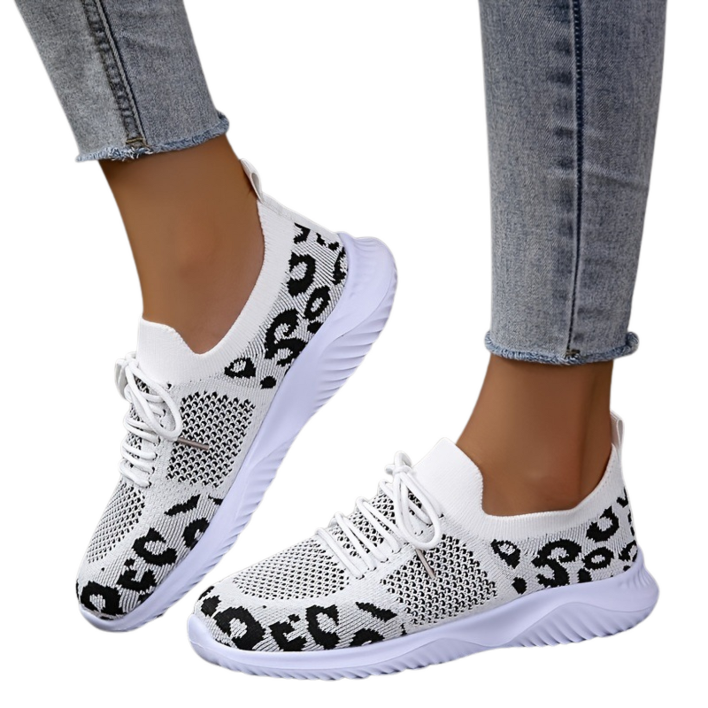 Damen Orthopädische Schnürsneaker | Leopardenmuster | Atmungsaktives Obermaterial | Komfort & Stil