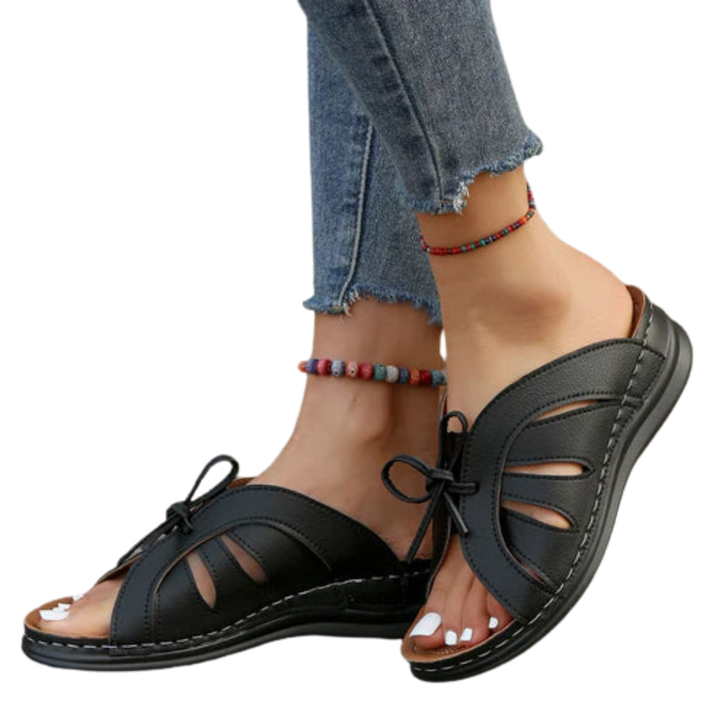 Damen Keilsandalen | Schleifendetail | Mit Fußgewölbeunterstützung & Slip-On Design