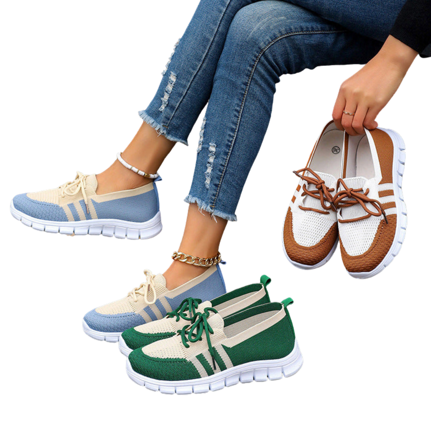 Damen Sneaker | Atmungsaktives Fly-Mesh | Rutschfeste EVA-Sohle | Color-Block Design