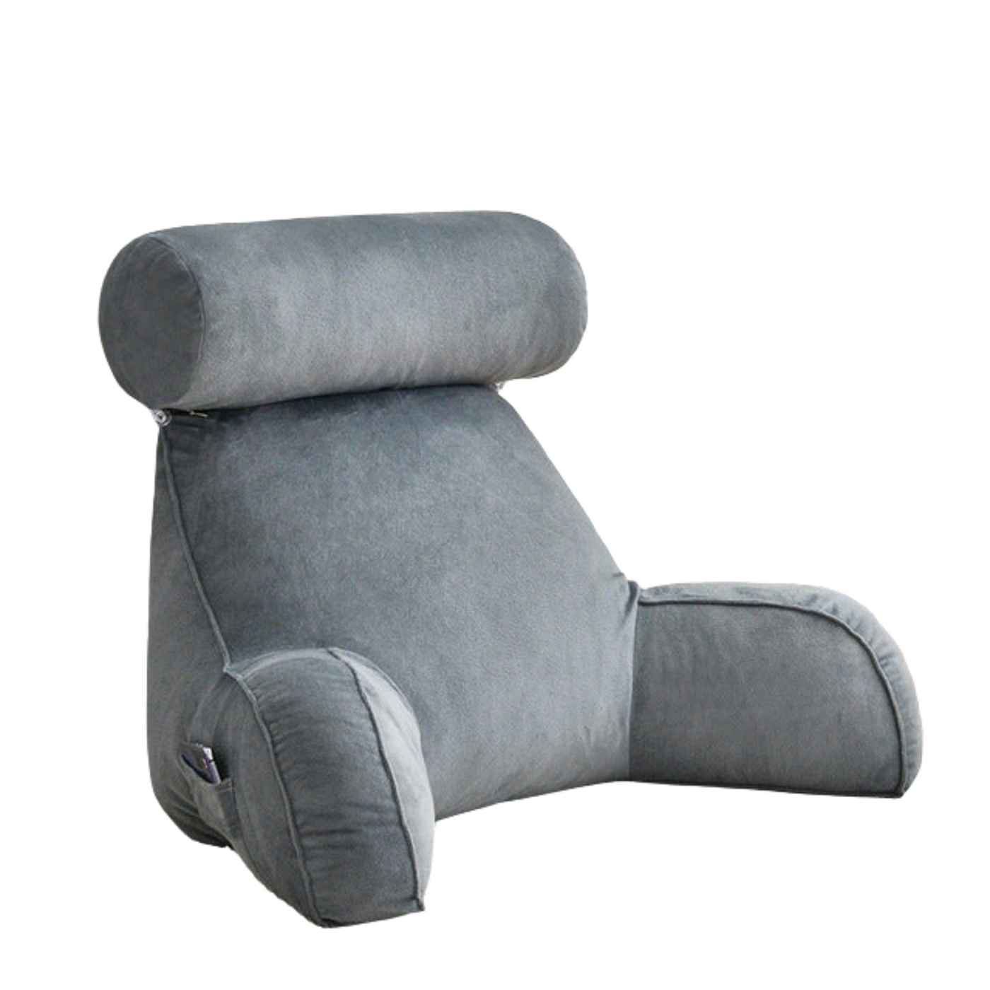 Rückenstützkissen mit verstellbarer Kopfstütze | Velours Bezug abnehmbar | Mit Seitentasche