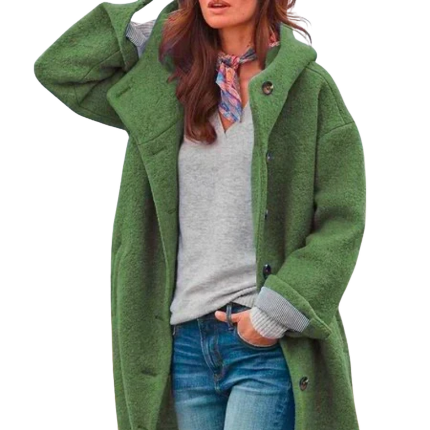 Damen Herbstjacke | Mittellang mit Polokragen & Knöpfen | Weiches warmes Gewebe für kühle Tage