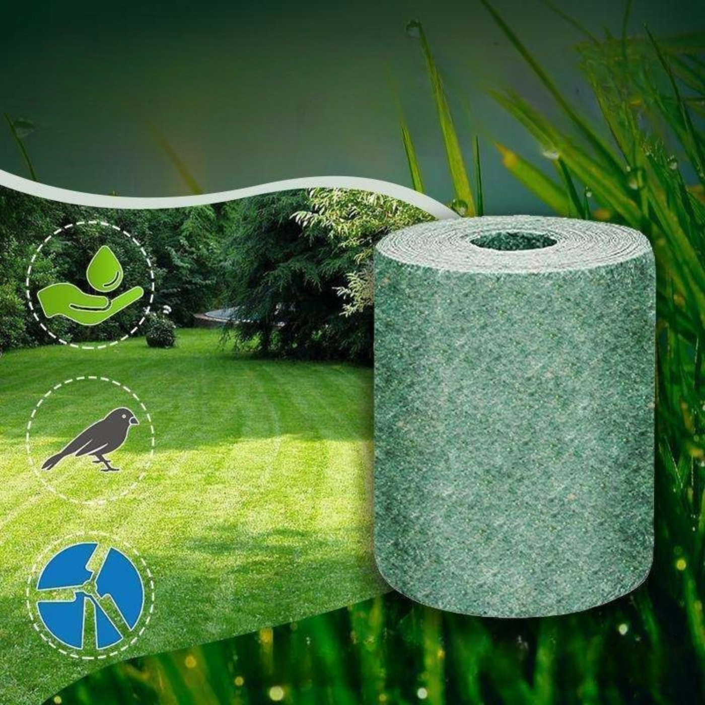 Graswuchsmatte biologisch abbaubar | 3m Rolle mit Dünger & Mulch | Einfache Rasenreparatur