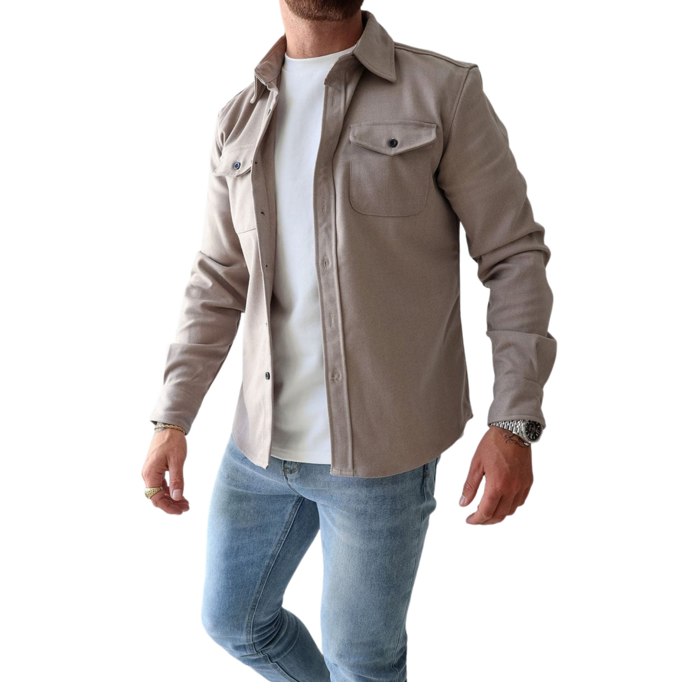 Herren Hemdjacke | Langarm mit Brusttaschen & Knopfleiste | Taillierter Schnitt & weiches Gewebe